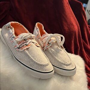 Sperry Top Sider Tan and Peach Lace Up Casual Boat or Tennis Shoes